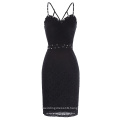 Kate Kasin Womens Spaghetti Straps Sweetheart Neckline Fitted Black Lace Pencil Dress KK001036-1